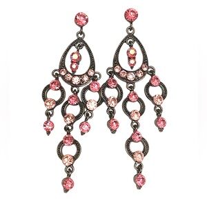 Pink Rhinestone Chandelier Dangle Earrings
